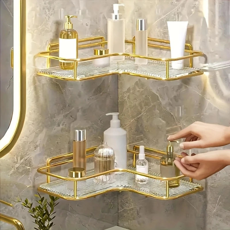 1 triangular bathroom wall-mounted storage rack, light luxury bathroom shelf, bathroom debris rack, cosmetics storage rack, bathroom accessories, Shelves