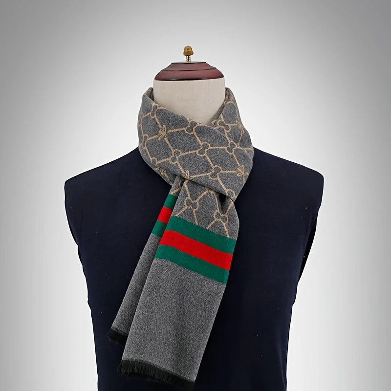 Men'S Stylish Geometric Knit Scarf - Warm, Business-Ready Shawl For Winter Designer Scarf Scarf For Men