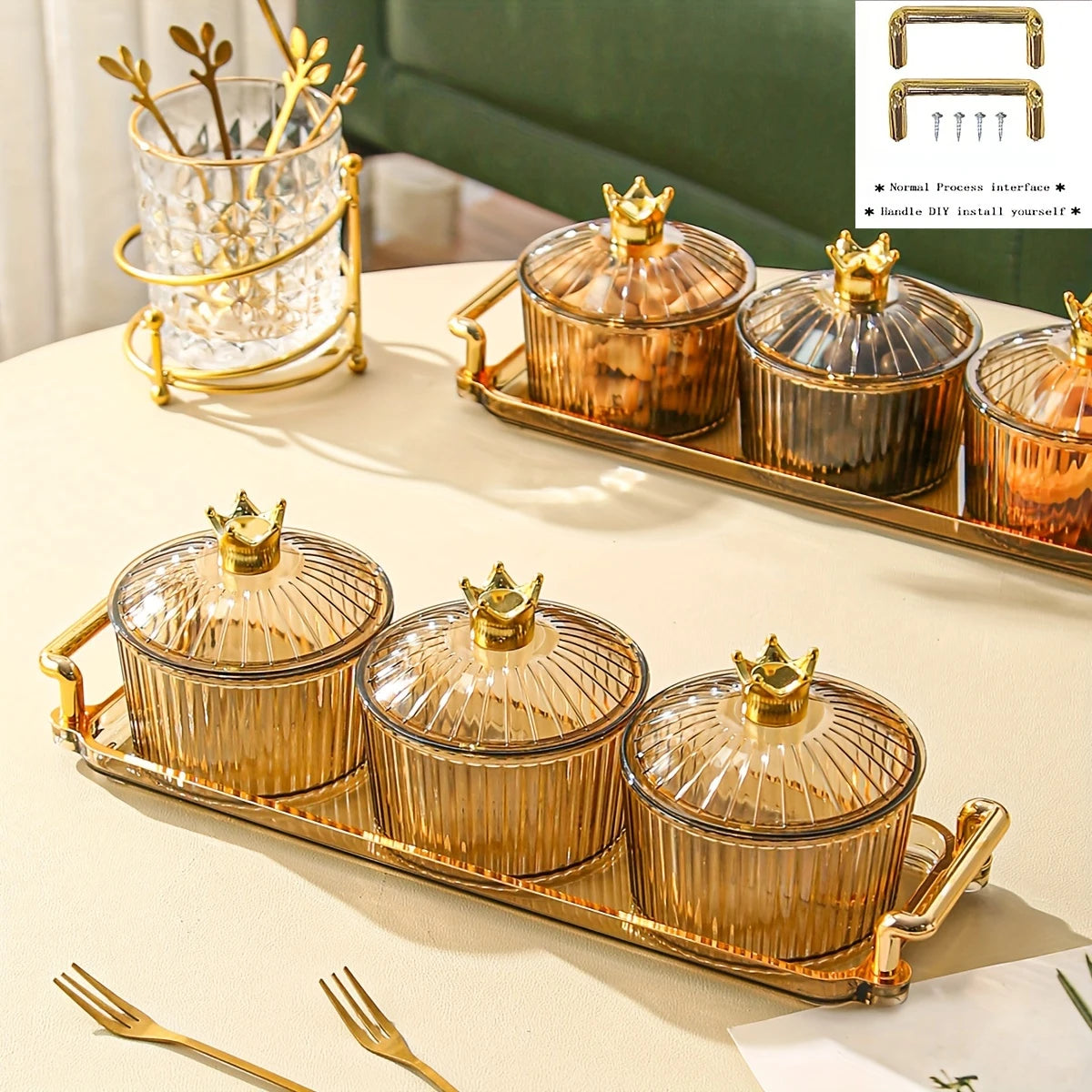 New High-Value Light Luxury Candy Box Household Sealed Jar Material Storage Candy Three Four Six Bottles with Tray