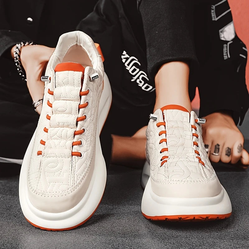 Men'S Large Size Versatile Chinese Style Sneakers - Casual Sports Thick Sole Dad Shoes, Low Top, Elastic Band Closure, Faux Upper, Fabric Lining, Rubber Sole, EVA Insole, Fashion Sneakers