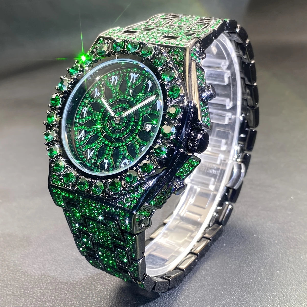 MISS-FX Men'S Luxury Green Rhinestone Quartz Watch By Kaifuw Official Store