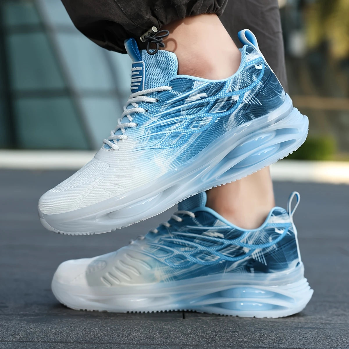 Men'S Preppy Sports Street Style Low Top Lace-Up Fabric Upper EVA TPR Insole Round Toe Casual Running Hiking Shoes, Gradient Stripe Pattern, Cushioning, Anti-Slip, Comfortable, All-Season, Universal for Outdoor Running, Travel
