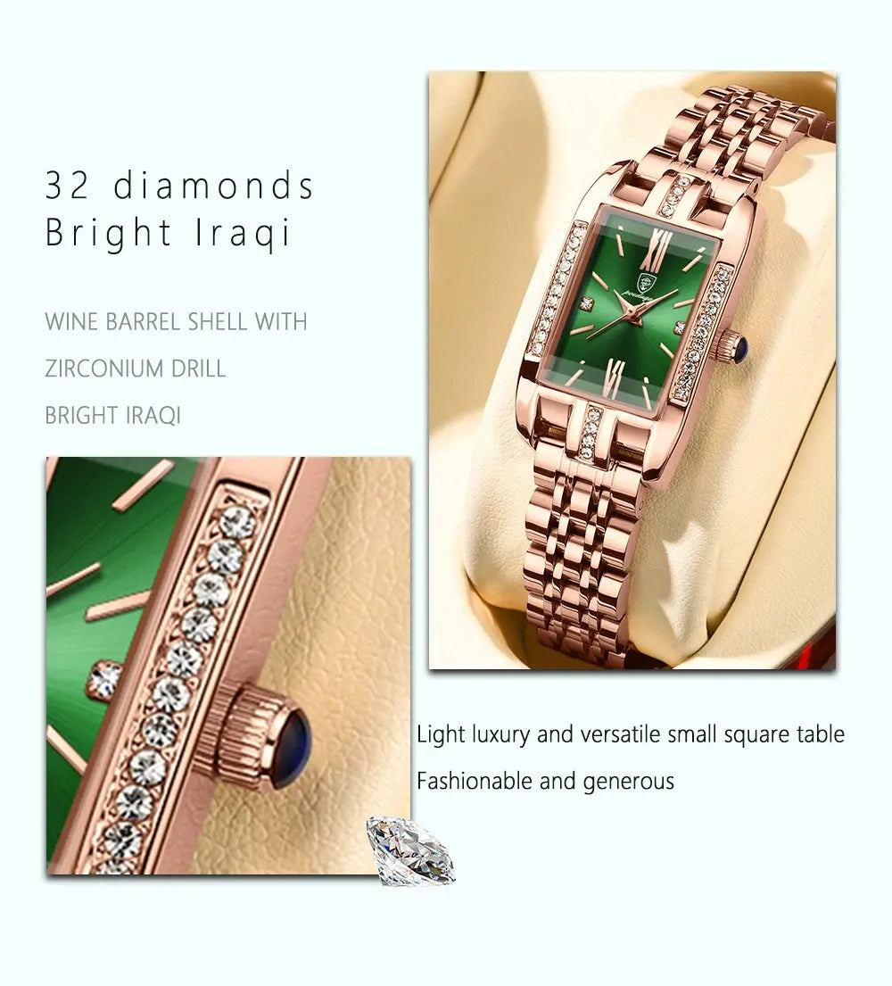 POEDAGAR brand fashionable luxury diamond square stainless steel waterproof quartz women's watch