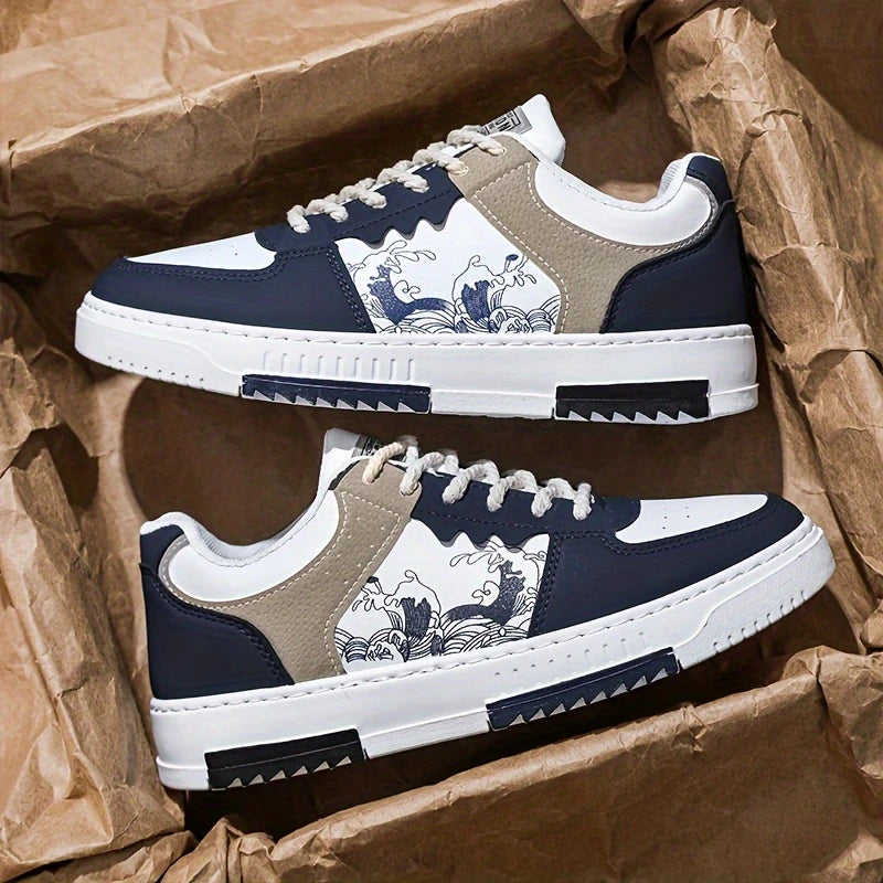 Men'S Casual Sneakers, Low Top, Fashionable Athletic Shoes, Faux, Fabric Lining, TPU Sole, Solid Color Design, Versatile Fit