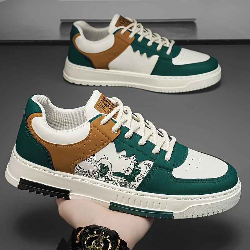Men'S Casual Sneakers, Low Top, Fashionable Athletic Shoes, Faux, Fabric Lining, TPU Sole, Solid Color Design, Versatile Fit