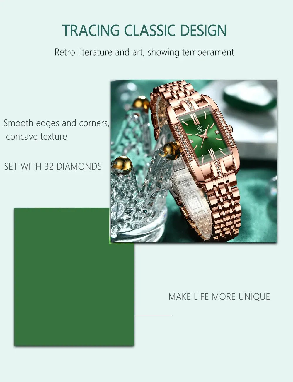 POEDAGAR brand fashionable luxury diamond square stainless steel waterproof quartz women's watch