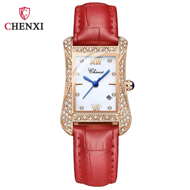 Chenxi Brand Fashion Business Waterproof Leather Wristwatch, Square Dial, Quartz Women's Watch