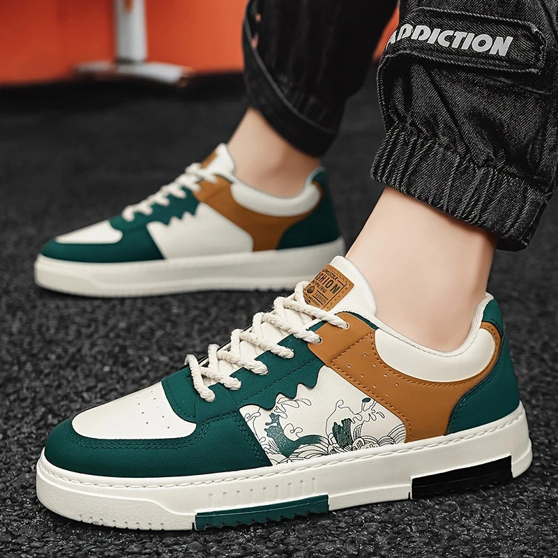 Men'S Casual Sneakers, Low Top, Fashionable Athletic Shoes, Faux, Fabric Lining, TPU Sole, Solid Color Design, Versatile Fit