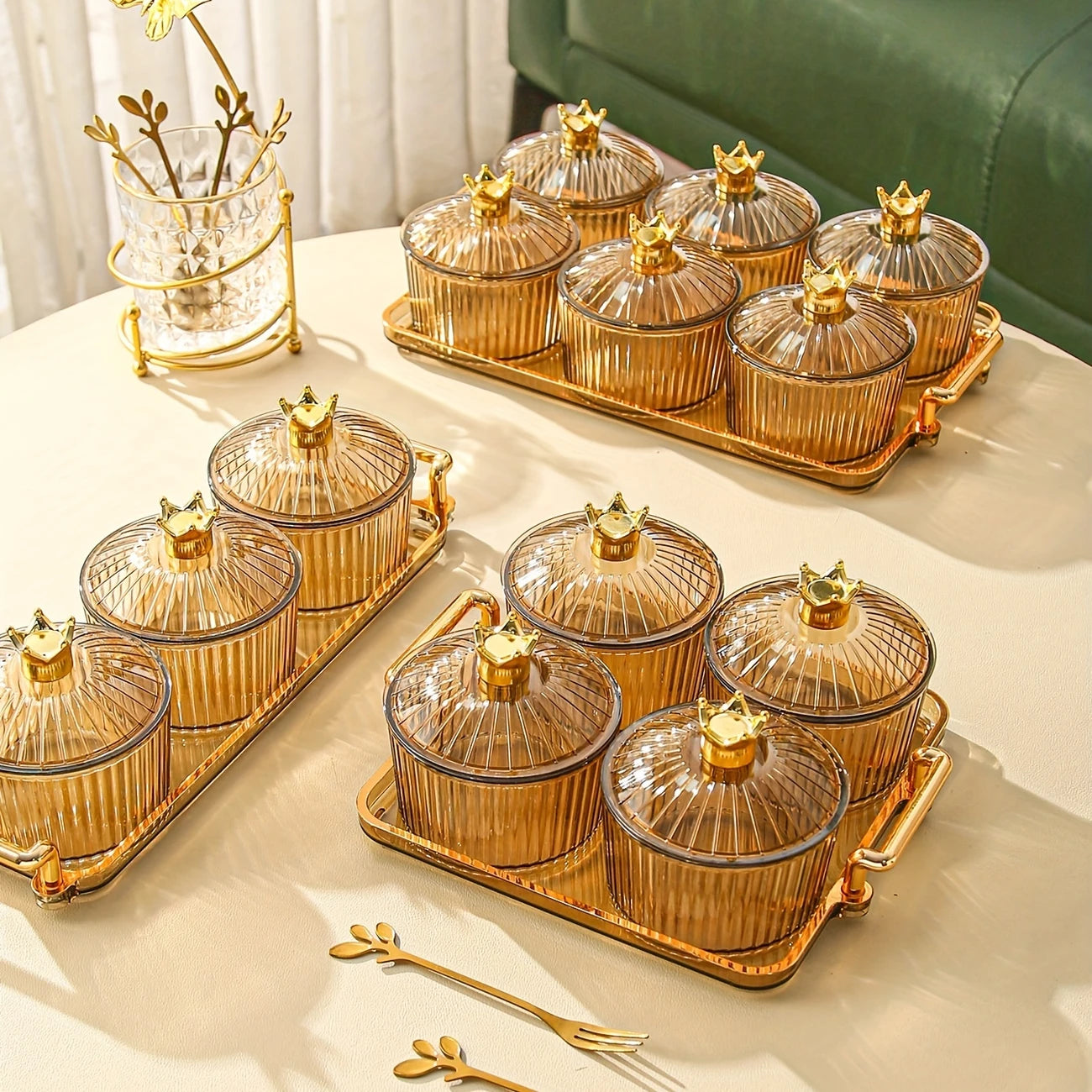 New High-Value Light Luxury Candy Box Household Sealed Jar Material Storage Candy Three Four Six Bottles with Tray