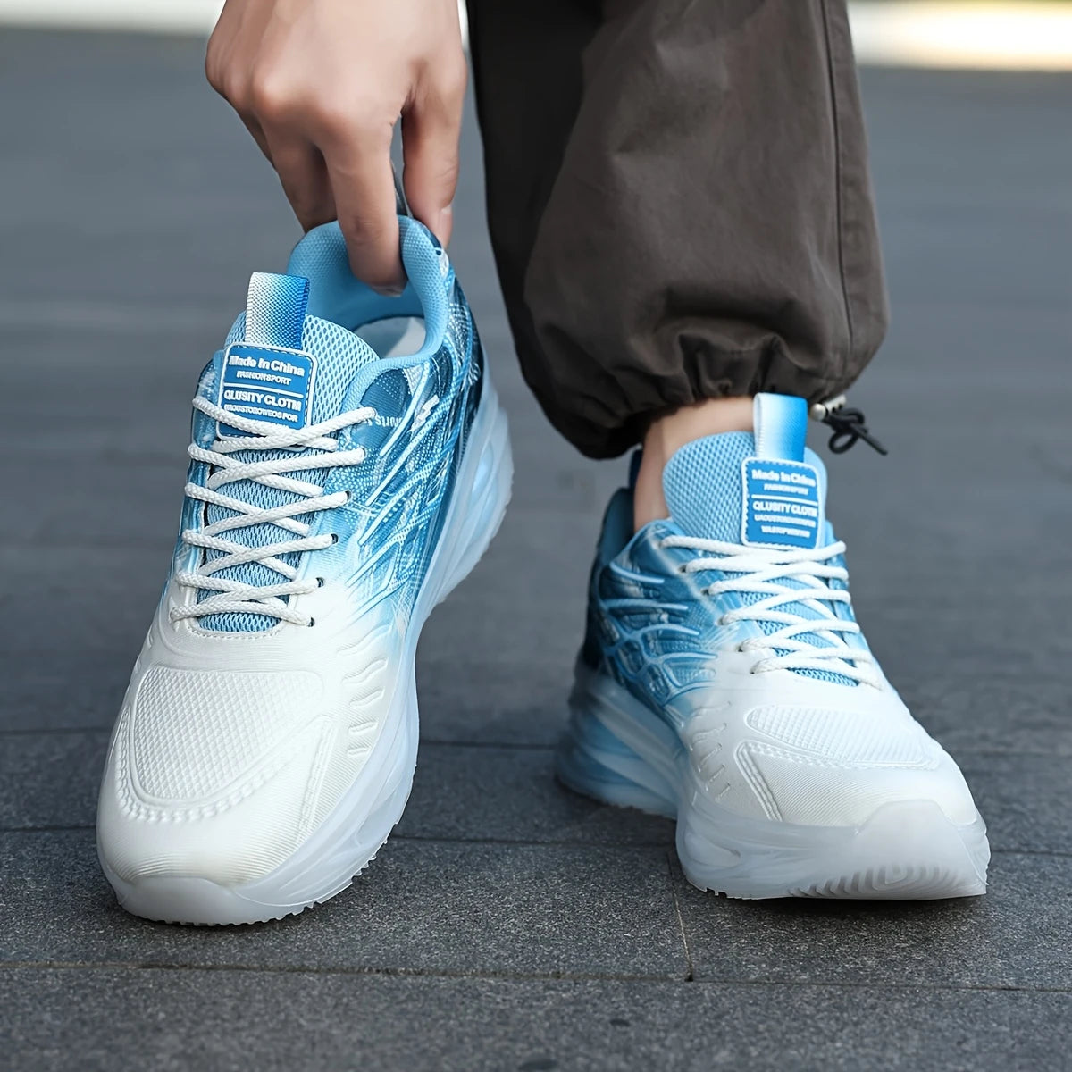 Men'S Preppy Sports Street Style Low Top Lace-Up Fabric Upper EVA TPR Insole Round Toe Casual Running Hiking Shoes, Gradient Stripe Pattern, Cushioning, Anti-Slip, Comfortable, All-Season, Universal for Outdoor Running, Travel