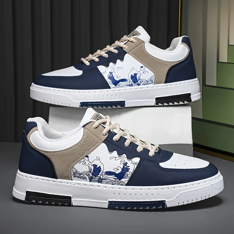 Men'S Casual Sneakers, Low Top, Fashionable Athletic Shoes, Faux, Fabric Lining, TPU Sole, Solid Color Design, Versatile Fit