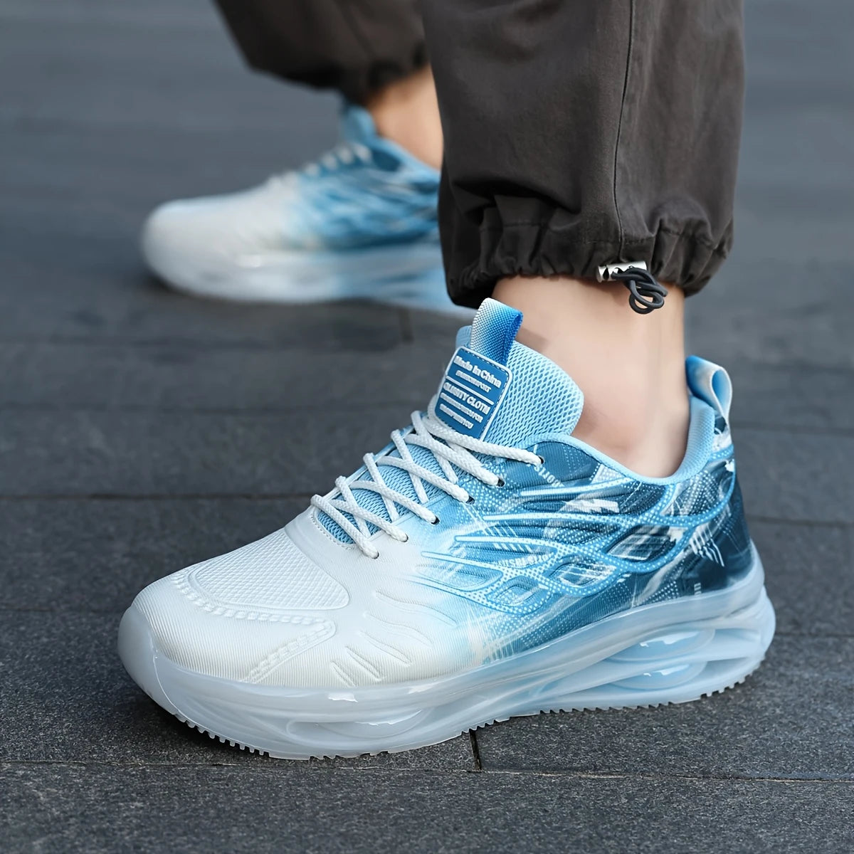 Men'S Preppy Sports Street Style Low Top Lace-Up Fabric Upper EVA TPR Insole Round Toe Casual Running Hiking Shoes, Gradient Stripe Pattern, Cushioning, Anti-Slip, Comfortable, All-Season, Universal for Outdoor Running, Travel