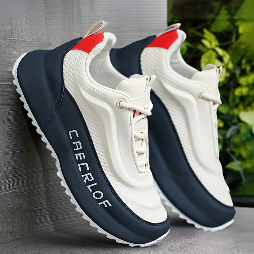 Men's Trendy Colour Block Sneakers, Comfy Non Slip Lace Up Casual Shoes for Men's Outdoor Activities