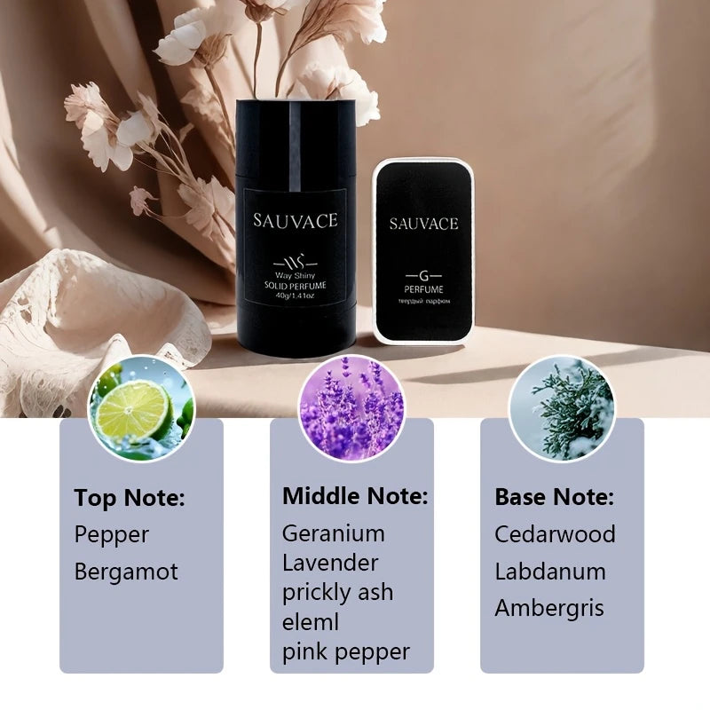 SAUVACE Men'S Solid Perfume, Woody Scent, Long-Lasting Fragrance, Formaldehyde-Free, Plant-Based Squalane, Adult, Ideal for Dating & Daily Use, Gift for Boyfriends