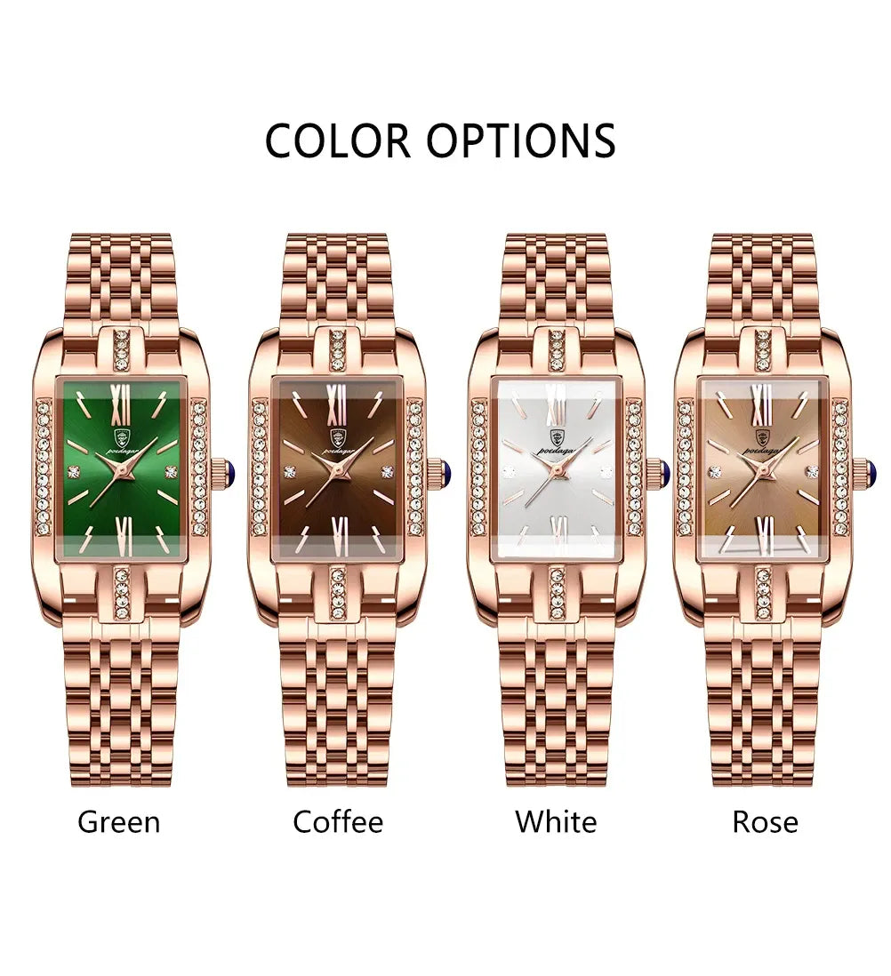 POEDAGAR brand fashionable luxury diamond square stainless steel waterproof quartz women's watch