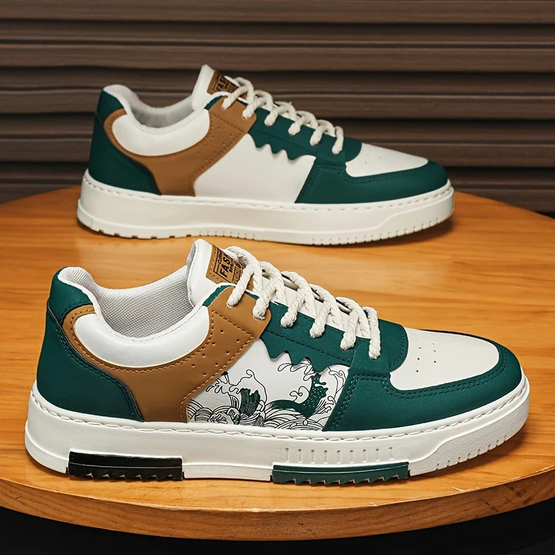 Men'S Casual Sneakers, Low Top, Fashionable Athletic Shoes, Faux, Fabric Lining, TPU Sole, Solid Color Design, Versatile Fit