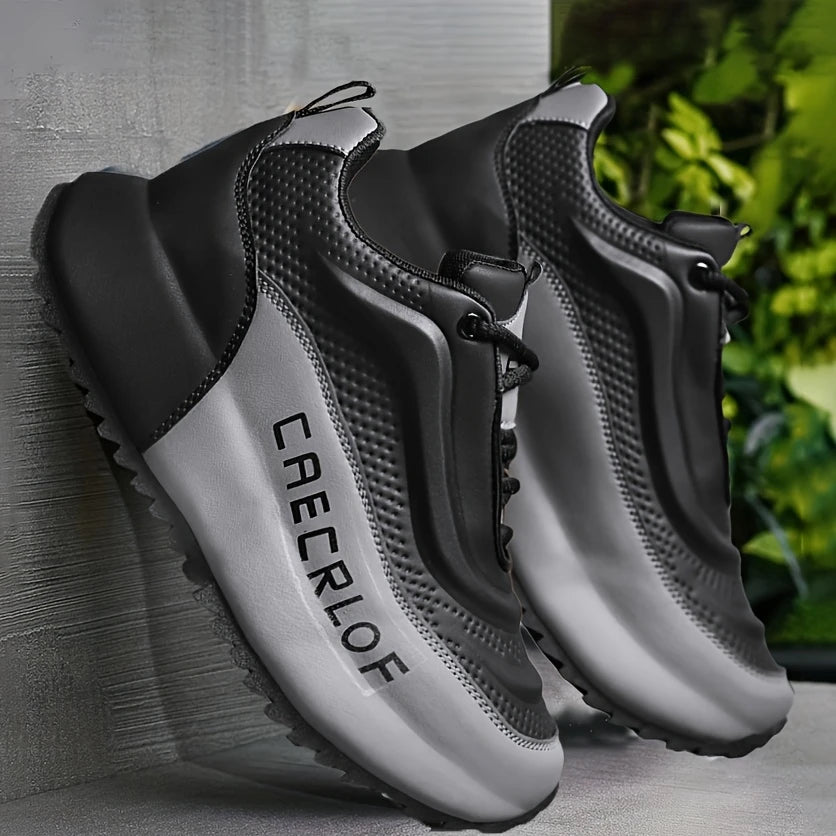 Men's Trendy Colour Block Sneakers, Comfy Non Slip Lace Up Casual Shoes for Men's Outdoor Activities