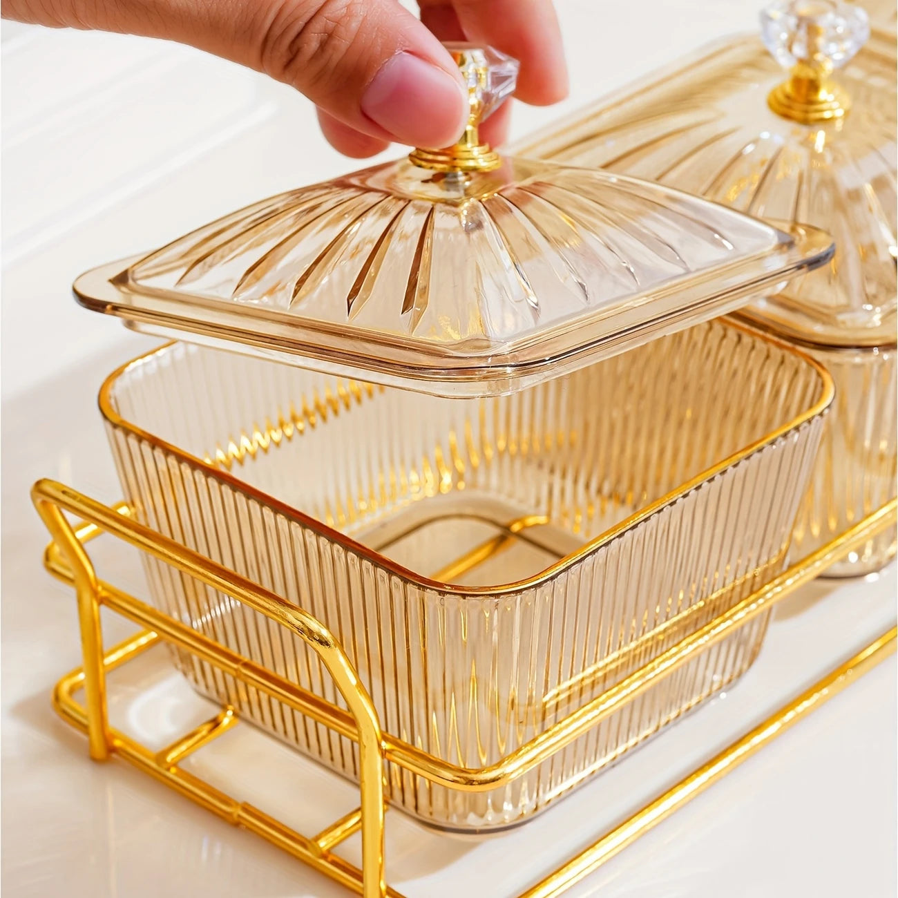 Luxurious Amber Golden-Trimmed Snack Serving Set - 30.48cm Plastic Dried Fruit & Nut Bowls for Weddings, Birthdays, Graduations, and Festivals, Beaded Decorations, Small Food Dishes