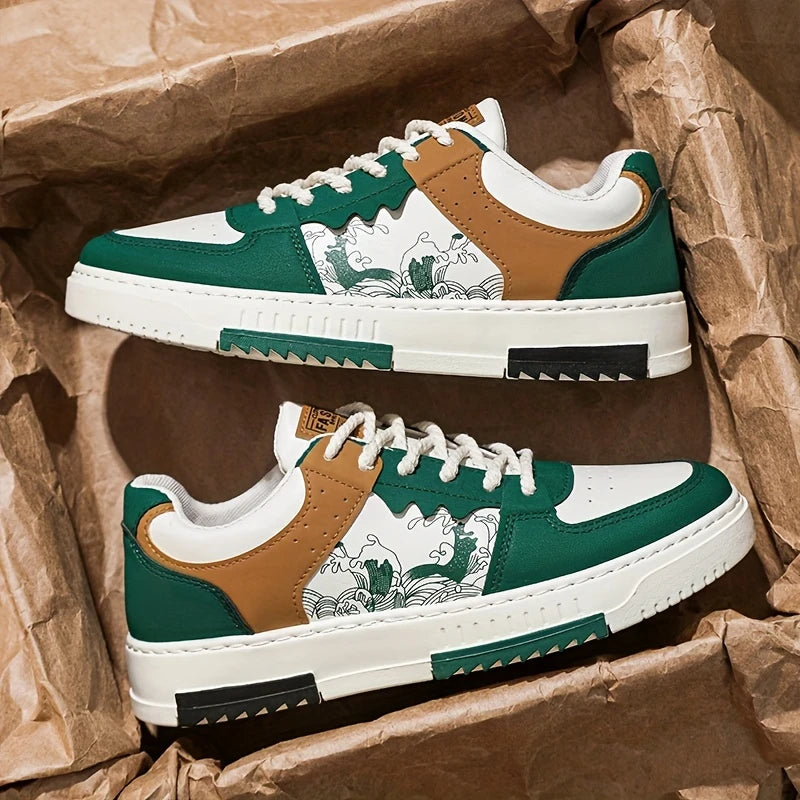 Men'S Casual Sneakers, Low Top, Fashionable Athletic Shoes, Faux, Fabric Lining, TPU Sole, Solid Color Design, Versatile Fit