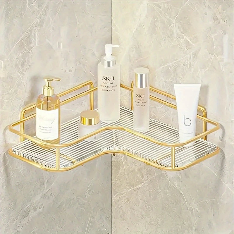 1 triangular bathroom wall-mounted storage rack, light luxury bathroom shelf, bathroom debris rack, cosmetics storage rack, bathroom accessories, Shelves