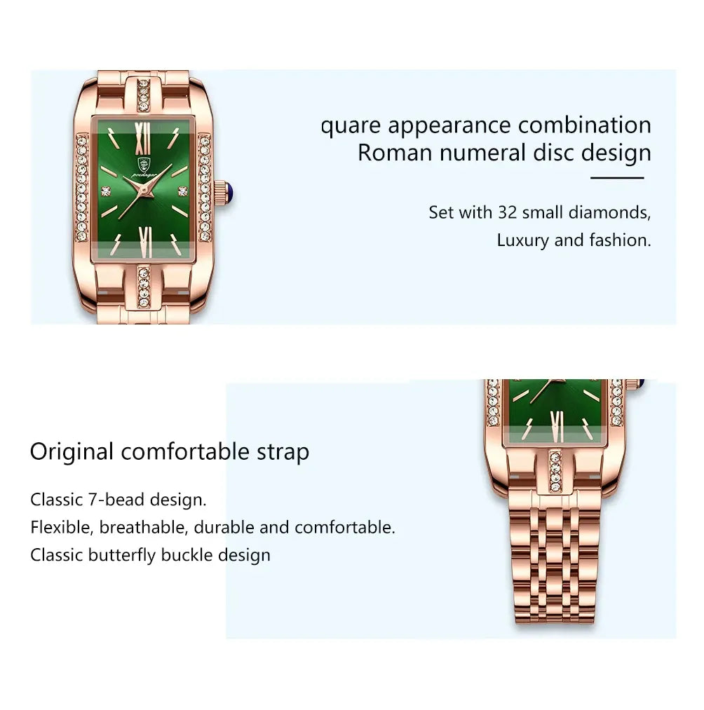 POEDAGAR brand fashionable luxury diamond square stainless steel waterproof quartz women's watch