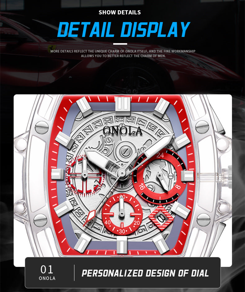 ONOLA Brand Fashion Business Waterproof Sports, Silicone Waterproof Quartz Men's Watch