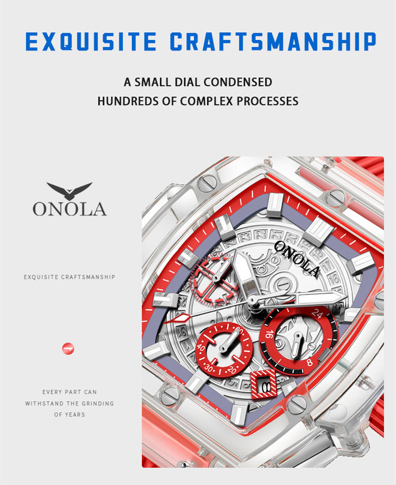 ONOLA Brand Fashion Business Waterproof Sports, Silicone Waterproof Quartz Men's Watch