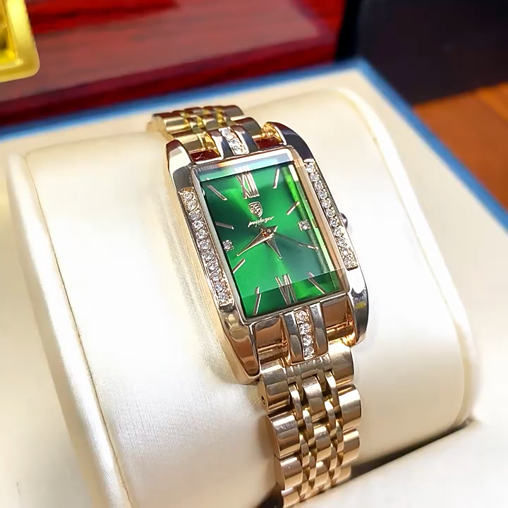 POEDAGAR brand fashionable luxury diamond square stainless steel waterproof quartz women's watch