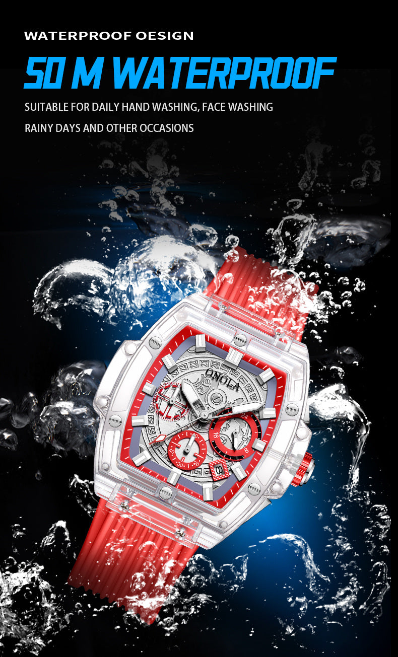 ONOLA Brand Fashion Business Waterproof Sports, Silicone Waterproof Quartz Men's Watch
