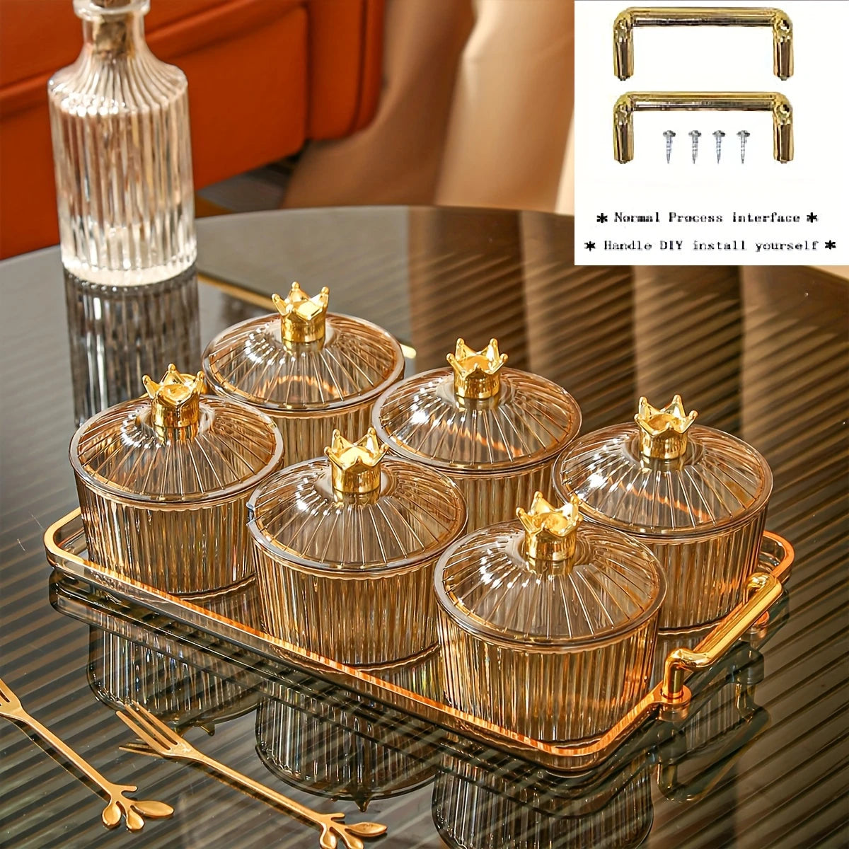 New High-Value Light Luxury Candy Box Household Sealed Jar Material Storage Candy Three Four Six Bottles with Tray