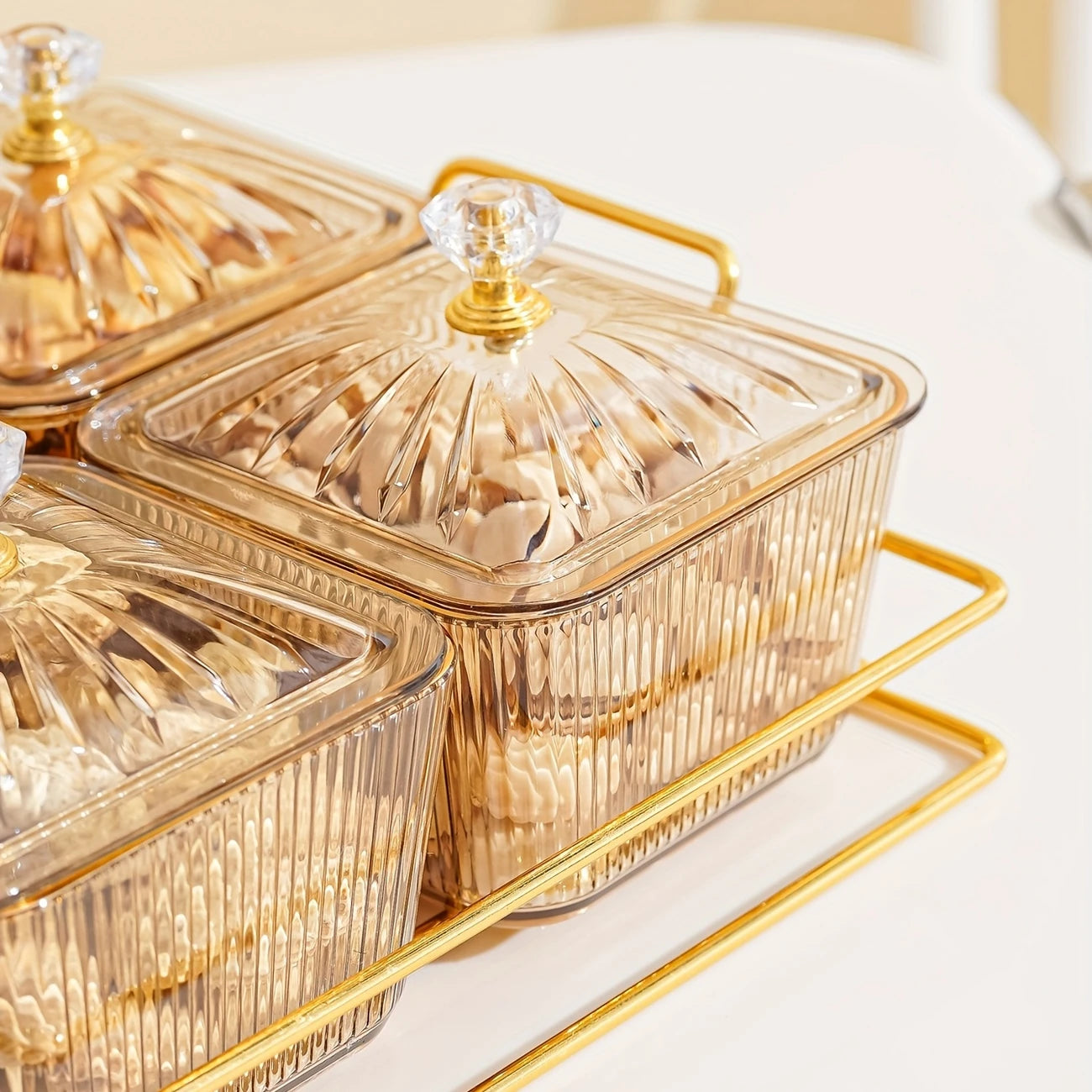 Luxurious Amber Golden-Trimmed Snack Serving Set - 30.48cm Plastic Dried Fruit & Nut Bowls for Weddings, Birthdays, Graduations, and Festivals, Beaded Decorations, Small Food Dishes