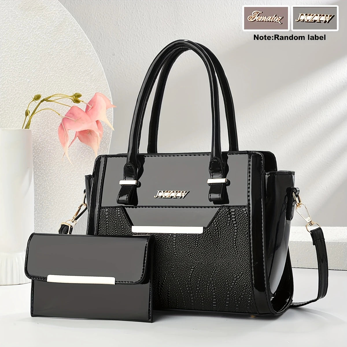 2pcs Set Large Capacity Fashionable Women’s Handbags – Solid Color Tote with Zipper Closure, Polyester Lined, Painted Edges – Versatile for Casual and Commute Use – Available in Red, Black, Earthy Yellow, Coffee, Dark Brown