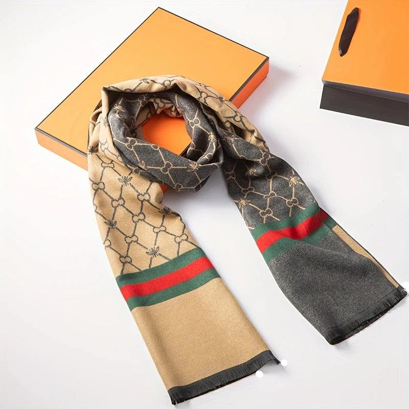 Men'S Stylish Geometric Knit Scarf - Warm, Business-Ready Shawl For Winter Designer Scarf Scarf For Men