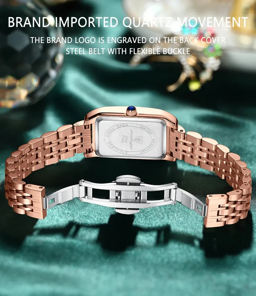 POEDAGAR brand fashionable luxury diamond square stainless steel waterproof quartz women's watch