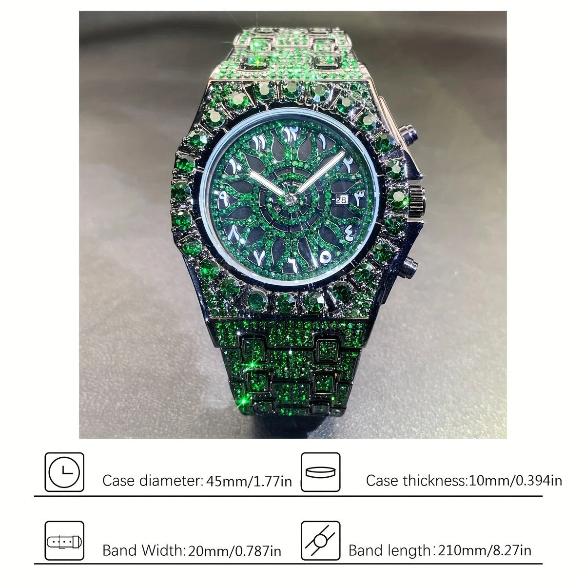 MISS-FX Men'S Luxury Green Rhinestone Quartz Watch By Kaifuw Official Store