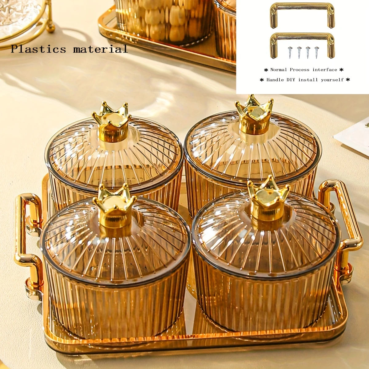 New High-Value Light Luxury Candy Box Household Sealed Jar Material Storage Candy Three Four Six Bottles with Tray