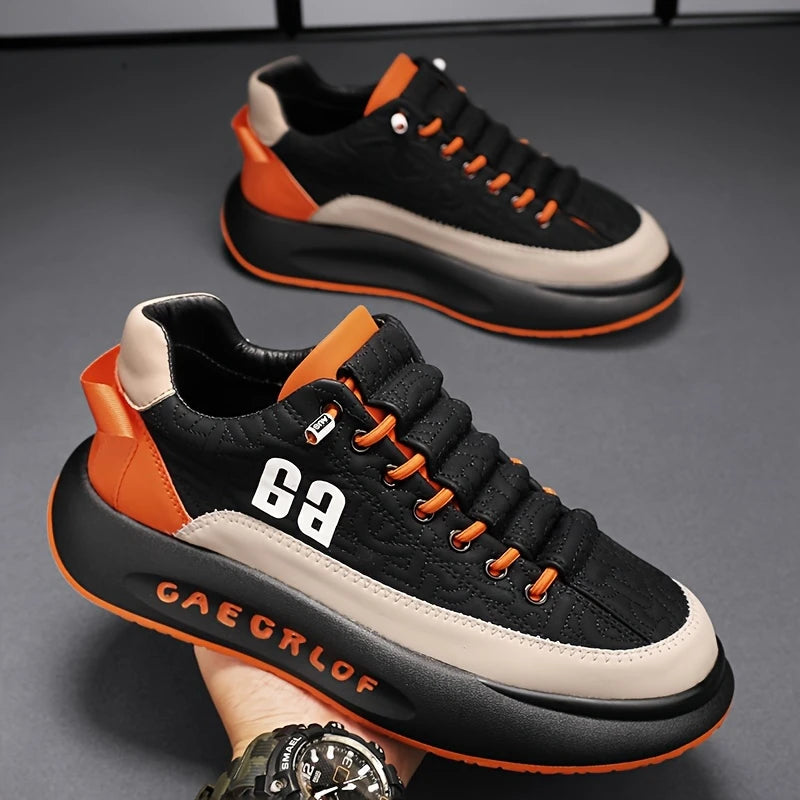 Men'S Large Size Versatile Chinese Style Sneakers - Casual Sports Thick Sole Dad Shoes, Low Top, Elastic Band Closure, Faux Upper, Fabric Lining, Rubber Sole, EVA Insole, Fashion Sneakers