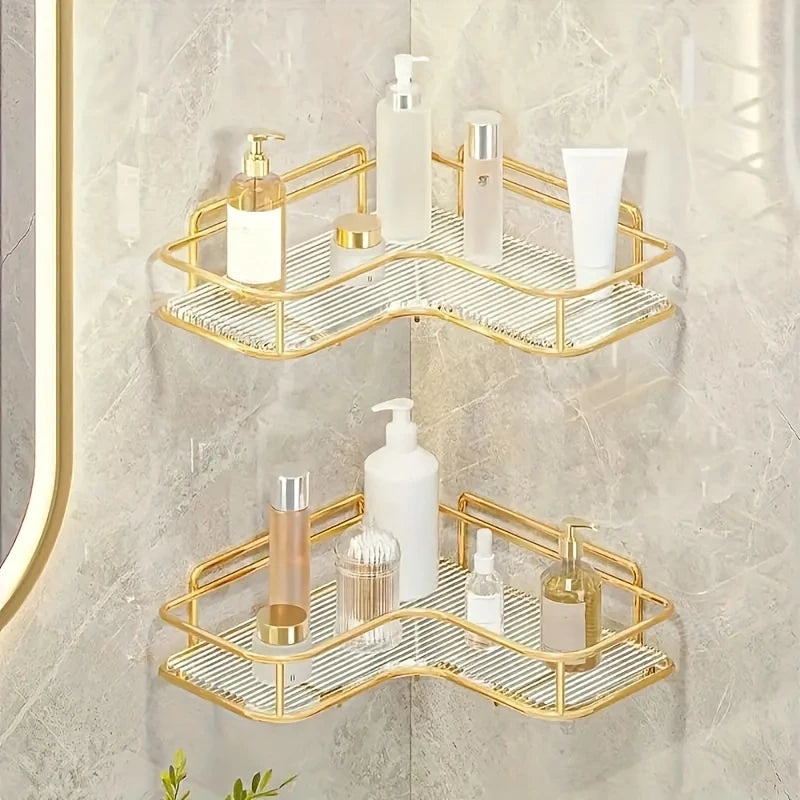 1 triangular bathroom wall-mounted storage rack, light luxury bathroom shelf, bathroom debris rack, cosmetics storage rack, bathroom accessories, Shelves